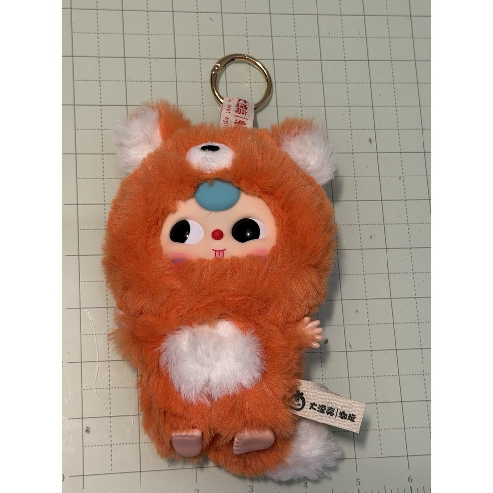 Baby Three Orange Fox Plush key chain Movable Eyes
